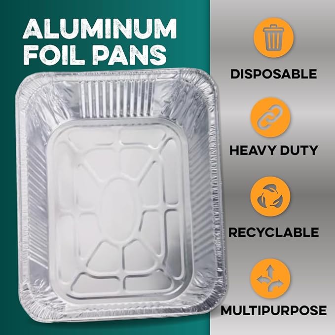 INFINITY EL Disposable Aluminum Foil Pan 25 Pack | Half Size 12.5" x 10" x 2.5" Deep Disposable Baking Pan | Heavy Duty Aluminum Foil Pan for Roasting Turkey, Lasagna, Thanksgiving, Christmas, Party