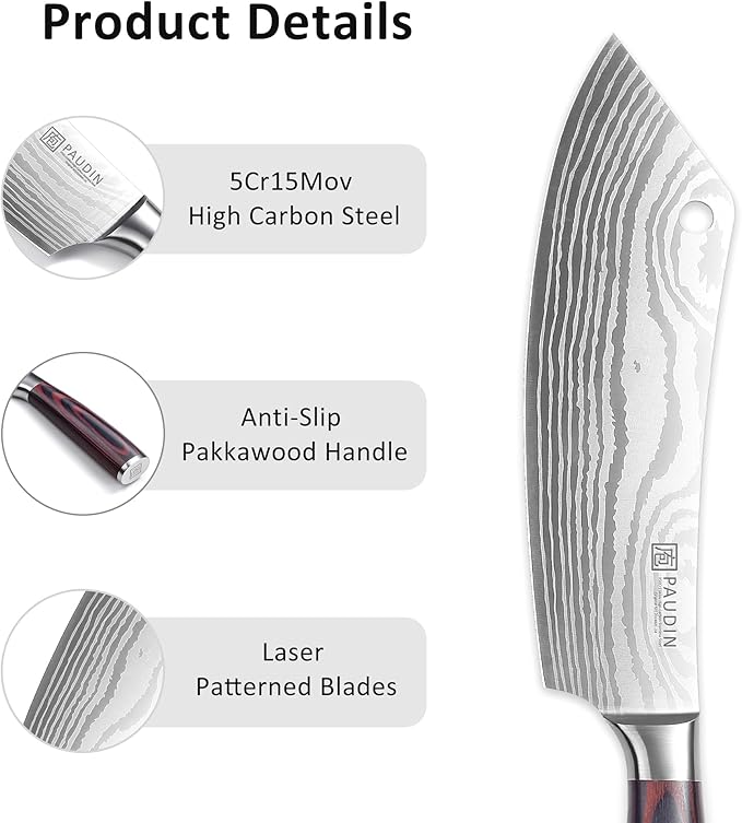 PAUDIN Meat Cleaver 8 Inch Butcher Knife, High Carbon Stainless Steel Cleaver Chef Knife, Sharp Kitchen Knife Heavy Duty Meat Cutting Knife, Wood Handle