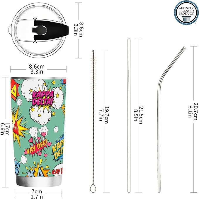 Kappa Delta Paraphernalia - Officially Licensed - 20 oz Stainless Steel Insulated Sublimation Tumbler - Comic Bang