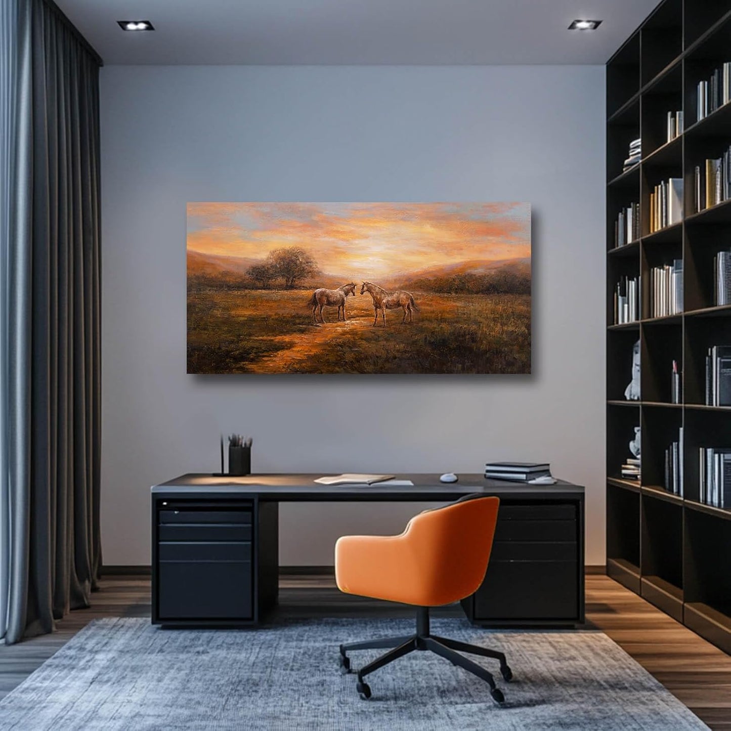 CHUDANHAO Large Wall Art Canvas Pictures Bedroom Wall Art Decor Horse Artwork Rustic Orange Decorations Nature Wall Decor for Living Room 24"x48"