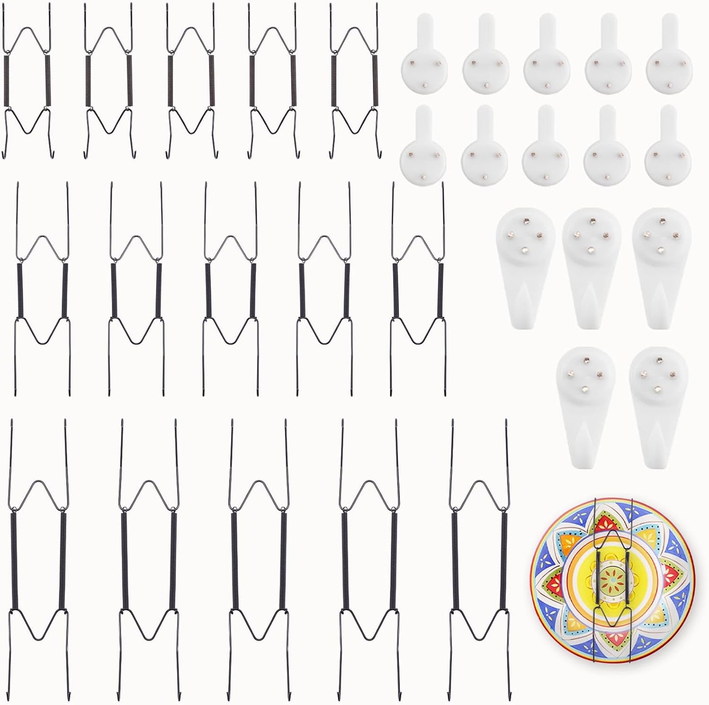 15 Pack 6/8/10 Inch Decorative Plate Medium Plate Hangers for The Wall, Invisible Stainless Steel Wall Hangers for Display with Hooks, for Platter/Dish/Picture(Black)