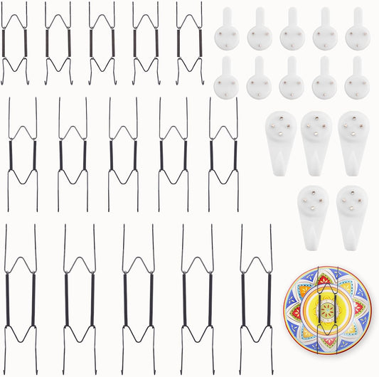 15 Pack 6/8/10 Inch Decorative Plate Medium Plate Hangers for The Wall, Invisible Stainless Steel Wall Hangers for Display with Hooks, for Platter/Dish/Picture(Black)