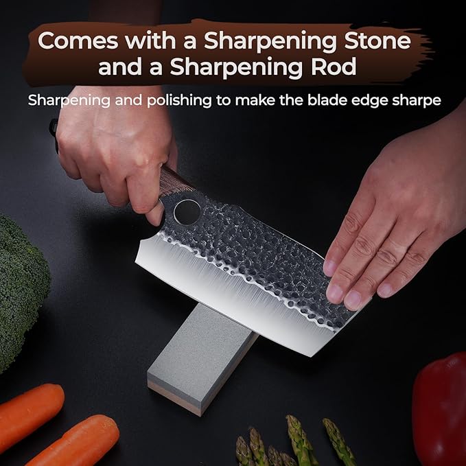 Meat Cleaver Butcher Knife Set of 15PCS, Hand Forged Knives Set for Kitchen, High Carbon Japanese Knife Set with bag & 6 Accessories, Boning Knife for Meat Cutting, Outdoor Cooking BBQ Camping Gift