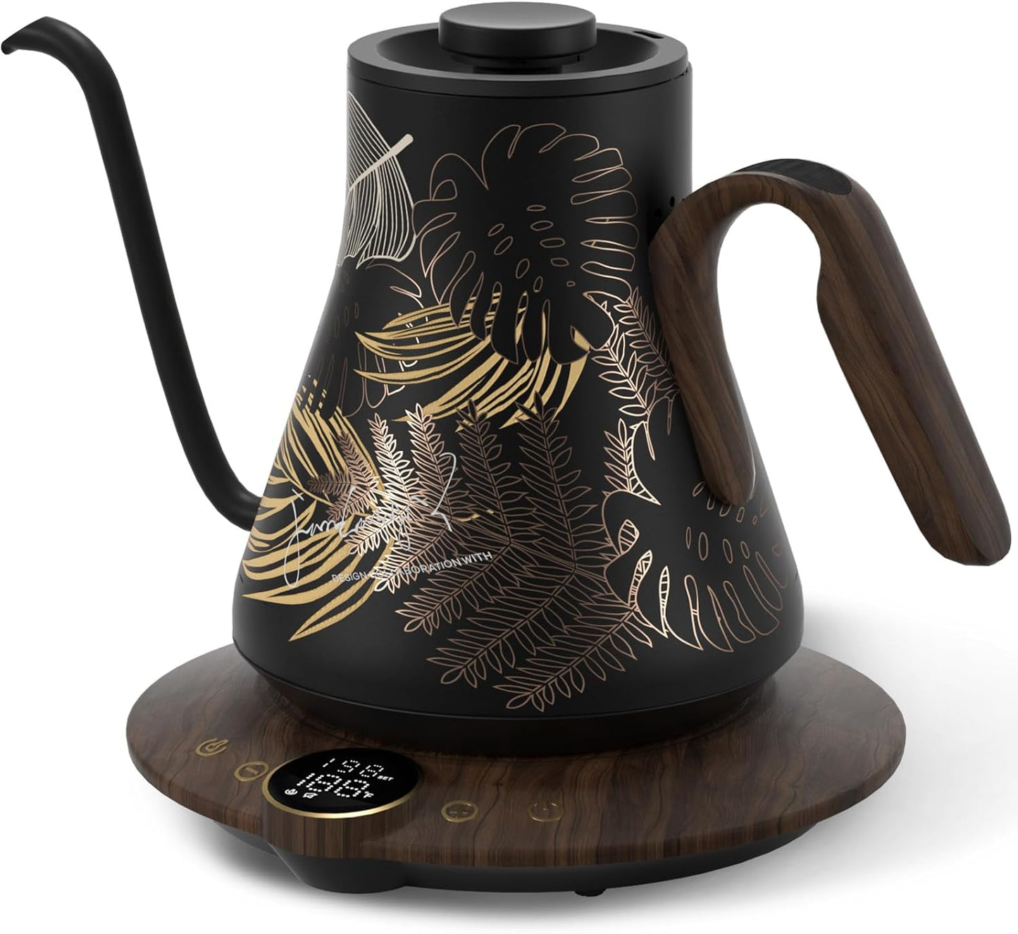 Gooseneck Electric Kettle with ±1℉ Temperature Control for Pour Over Coffee & Tea, Quick Heating, BPA-Free Stainless Steel, Built-in Brew Timer, 1500W/0.9L (Rainforest)