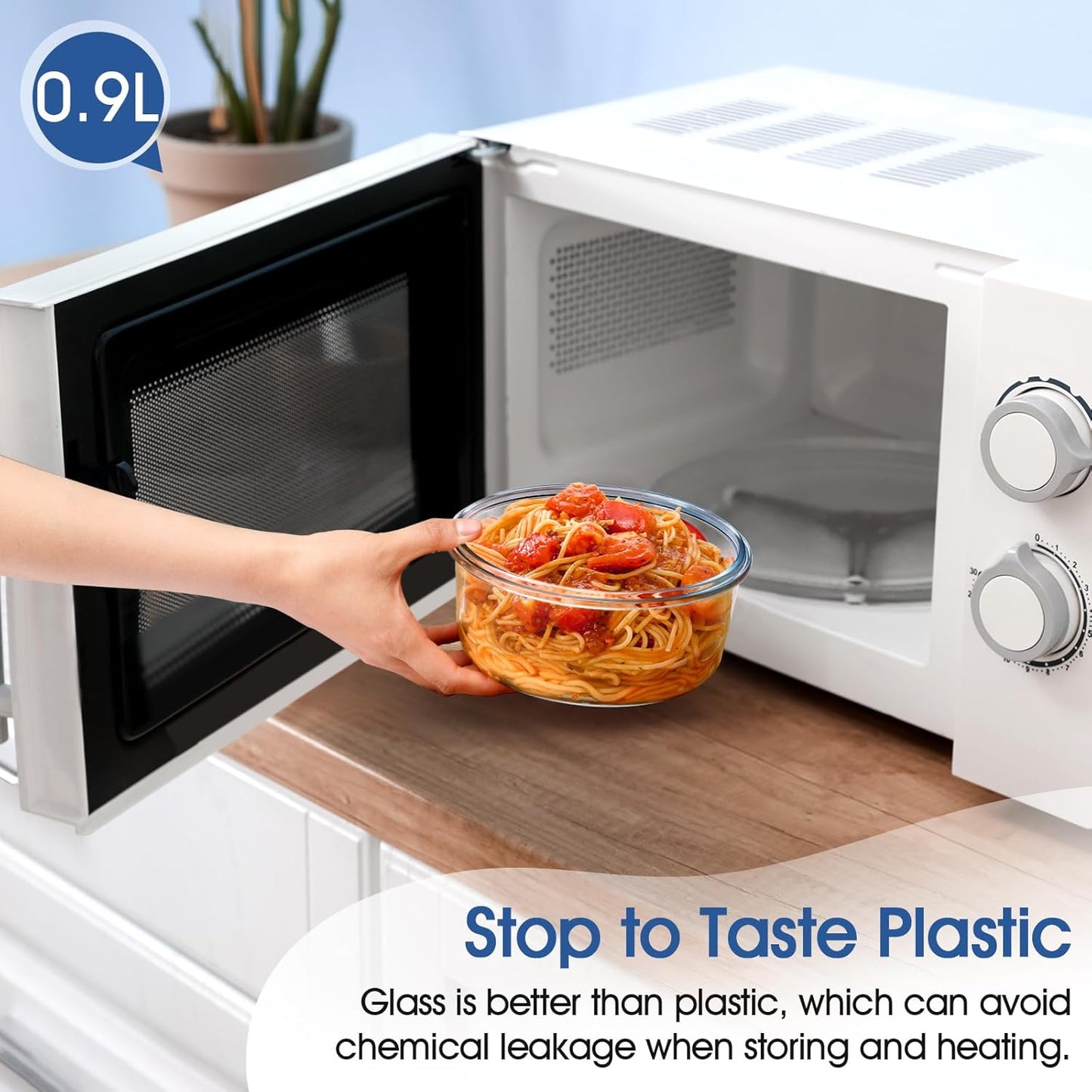 NUTRIUPS 0.9L Glass Food Storage Containers, Round Meal Prep Containers, Glass Bowls With Lid