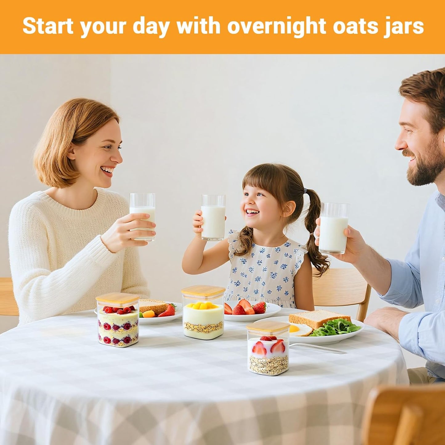 Glass Storage Jars, 4 Pack 29 Fl.oz Square Glass Jars with Bamboo Lids, Clear Kitchen Pantry Storage Containers for Sugar, Coffee, Flour, Tea, Candy - Set Comes with Labels, Marker and Spoon