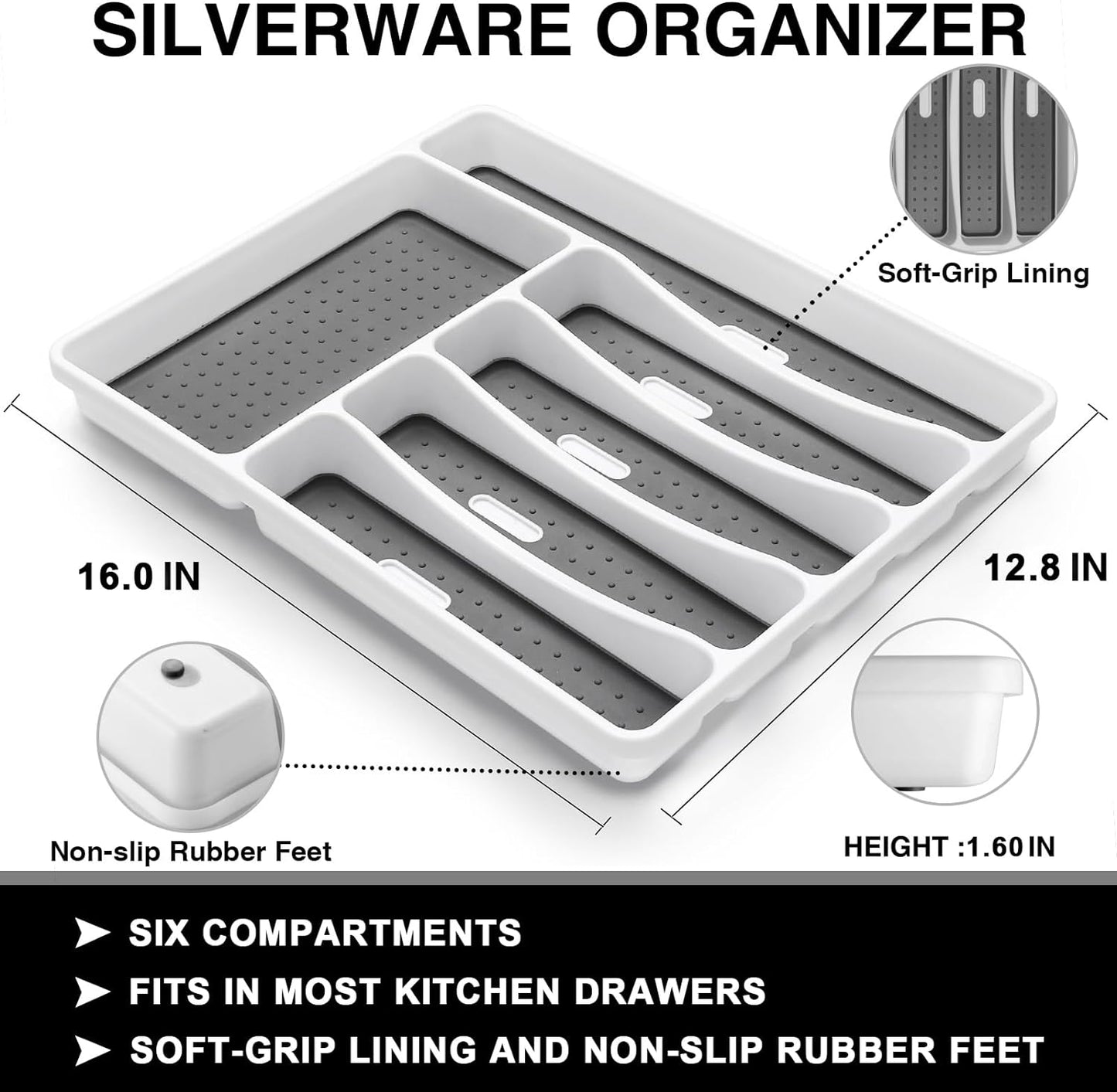 49-Piece Silverware Set with Organizer, Stainless Steel Roman Column Flatware for 8, Cutlery Utensil Sets with Steak Knives, Rust-proof, Mirror Polished, Dishwasher Safe