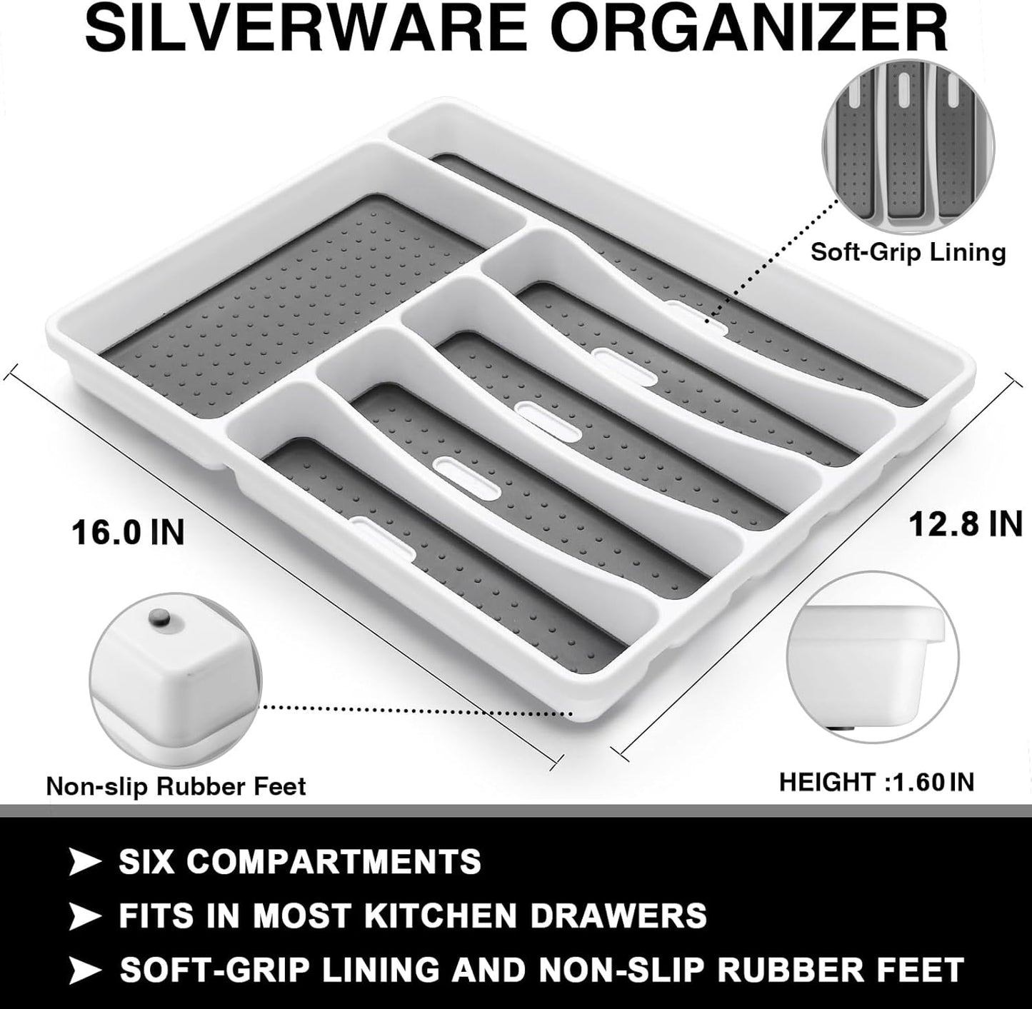 49-Piece Black Silverware Set with Organizer, Heavy Duty Stainless Steel Black Flatware for 8, Cutlery Utensil Sets with Steak Knives, Rust-proof, Mirror Polished, Dishwasher Safe