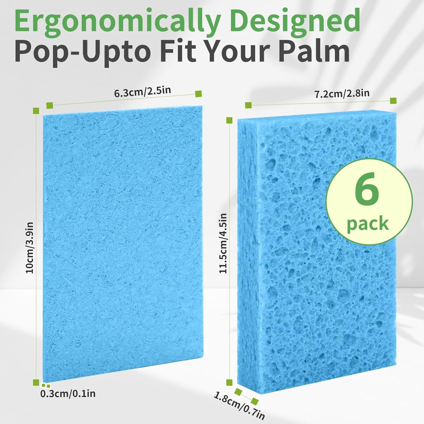 Non-Scratch Kitchen Sponges 6 PCS | Compressed Cellulose Sponges | Natural Biodegradable Sponge for Kitchen Dishes Bathroom Cars | DIY Cut-Outs for Kids