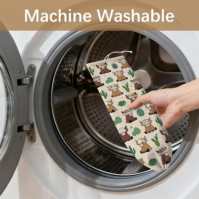 Plastic Bag Holder Highland Cow Bag Holder Dispenser, Plastic Grocery Bag Organizer & Wall Mount Paper Trash Bags Saver Storage for Kitchen Home Pantry Decor, Fun Farmhouse Decor