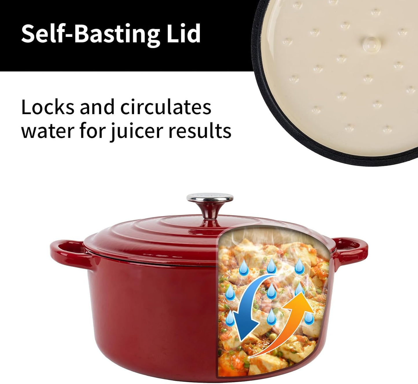 Enameled Cast Iron Dutch Oven Pot with Lid, 3.9 Quart Dutch Oven for Bread Baking, Oven Safe up to 500° F, Suitable for Bread Baking, Braising, Roasting, Stews, Red