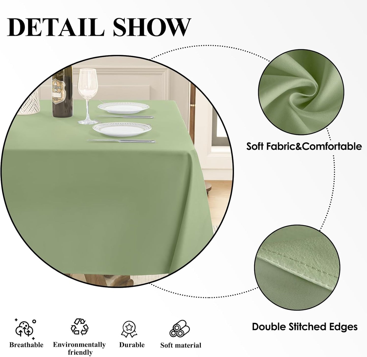Square Tablecloth 52 x 52 Inch Sage Green Tablecloths Stain-Wrinkle Resistant Washable Polyester Table Cloths for Holiday, Buffet Parties, and Weddinge 1pack