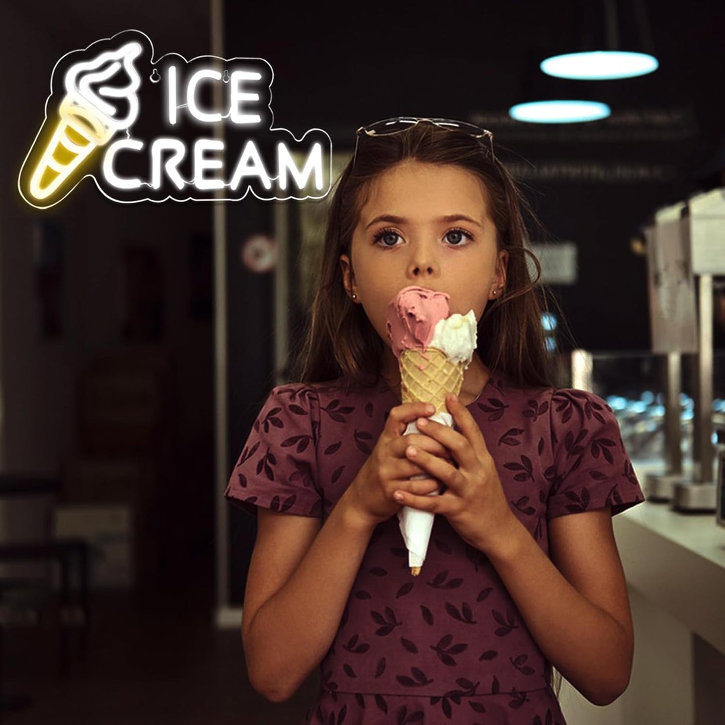 Ice Cream Neon Sign for Wall Decor,Ice Cream Neon Sign for Shop decor,Business Dessert LED light for Bar,Party,Bedroom Decoration,Birthday Christmas Decor,Size16.1 * 8.3 inch(JTLD022)