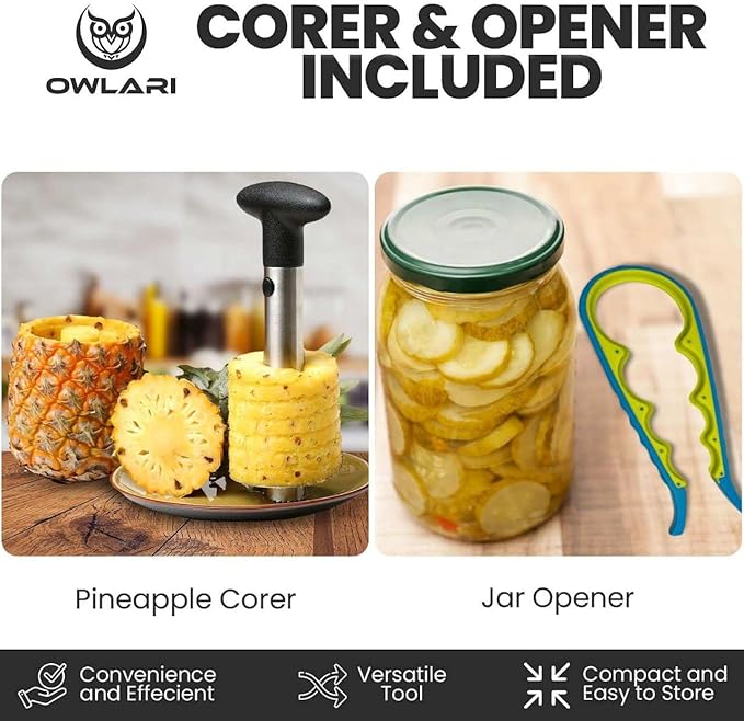Pineapple Corer and Slicer Stainless Steel, Easy Slicing, Peeling & Coring, Durable Fruit Core Remover & Peeler for Fresh Pineapple Rings