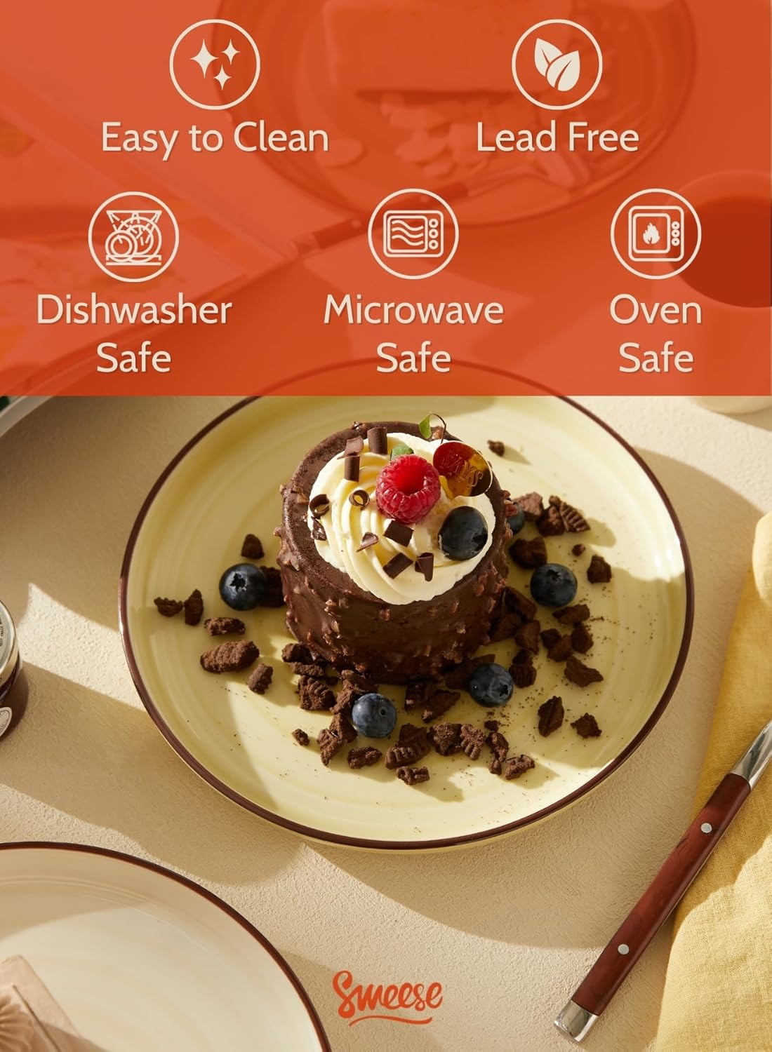 Sweese 7.4 Inch Porcelain Dessert Plates, Round Salad/Appetizer Plate Set, Microwave Dishwasher Safe, Green, 6-Pack