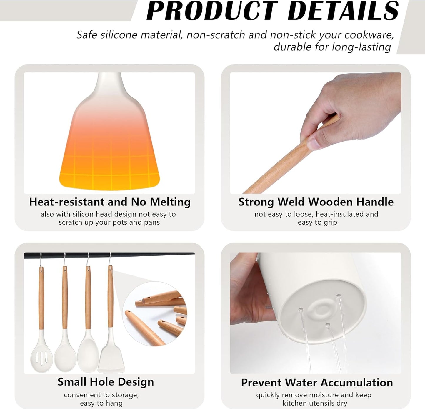 HaWare Kitchen Cooking Utensils Set, 23-Piece Silicone Kitchen Utensils Spatula Set with Holder, Heat Resistant Wooden Handle Kitchen Gadget for Nonstick Cookware, Food-grade Turner Spoon Sets (White)