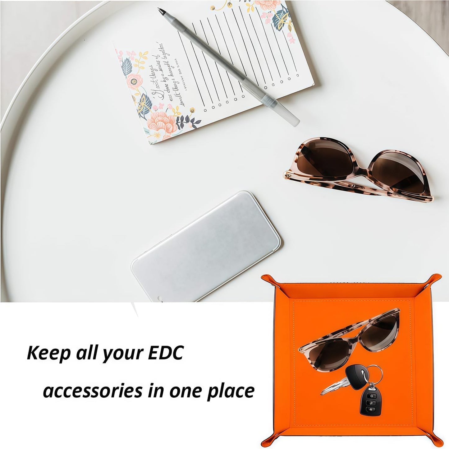 siduater Valet Tray Desktop Storage Organizer – Vegan Leather Catchall Bedside Vanity Tray Nightstand Caddy Holder for Remote Controller, Watch, Keys, Phone, Wallet, Coin, Jewelry, Stone Gray Brown