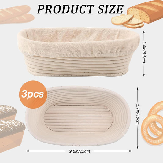 10 inch Oval Banneton Bread Proofing Basket Sourdough Bread Baking Supplies Set of 3 Sourdough Starter Kit Baking Gifts