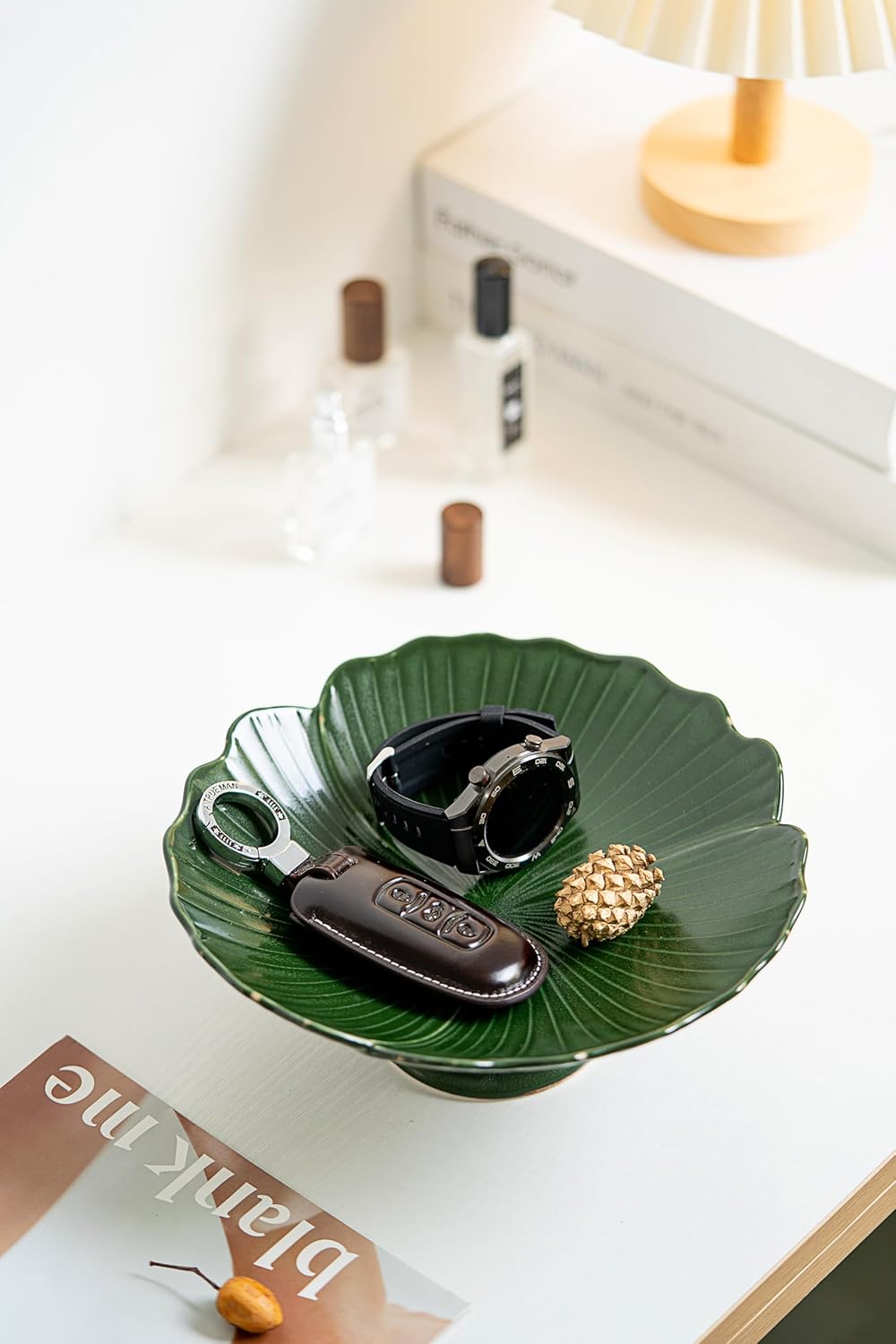 Ceramic Fruit Bowl for Kitchen Counter, Decorative bowl, Pedestal bowl, Footed bowl, Modern fruit bowl, Large fruit bowl, Decorative bowls for home décor, Green fruit bowl, 8.5 ""