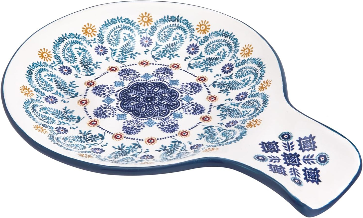 Bico Blue Talavera Spoon Rest for Stove Top, Ceramic Spoon Holder for Kitchen Counter, Easy to Clean Coffee Spoon Rest Dishwasher Safe, Kitchen Cooking Utensil Rest for Ladles Spatula