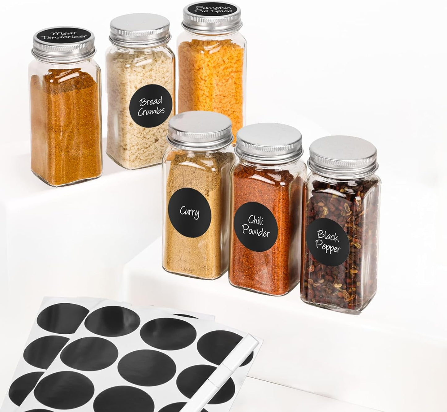 6Pcs Spice Jars with Label, 4oz Empty Square Seasoning Containers, Spice Jars with Shaker Lids, Small Spice Bottles for Salt, Herbs, Sugar, Pepper, Seasoning Jars for Spice Rack, Cabinet, or Drawer