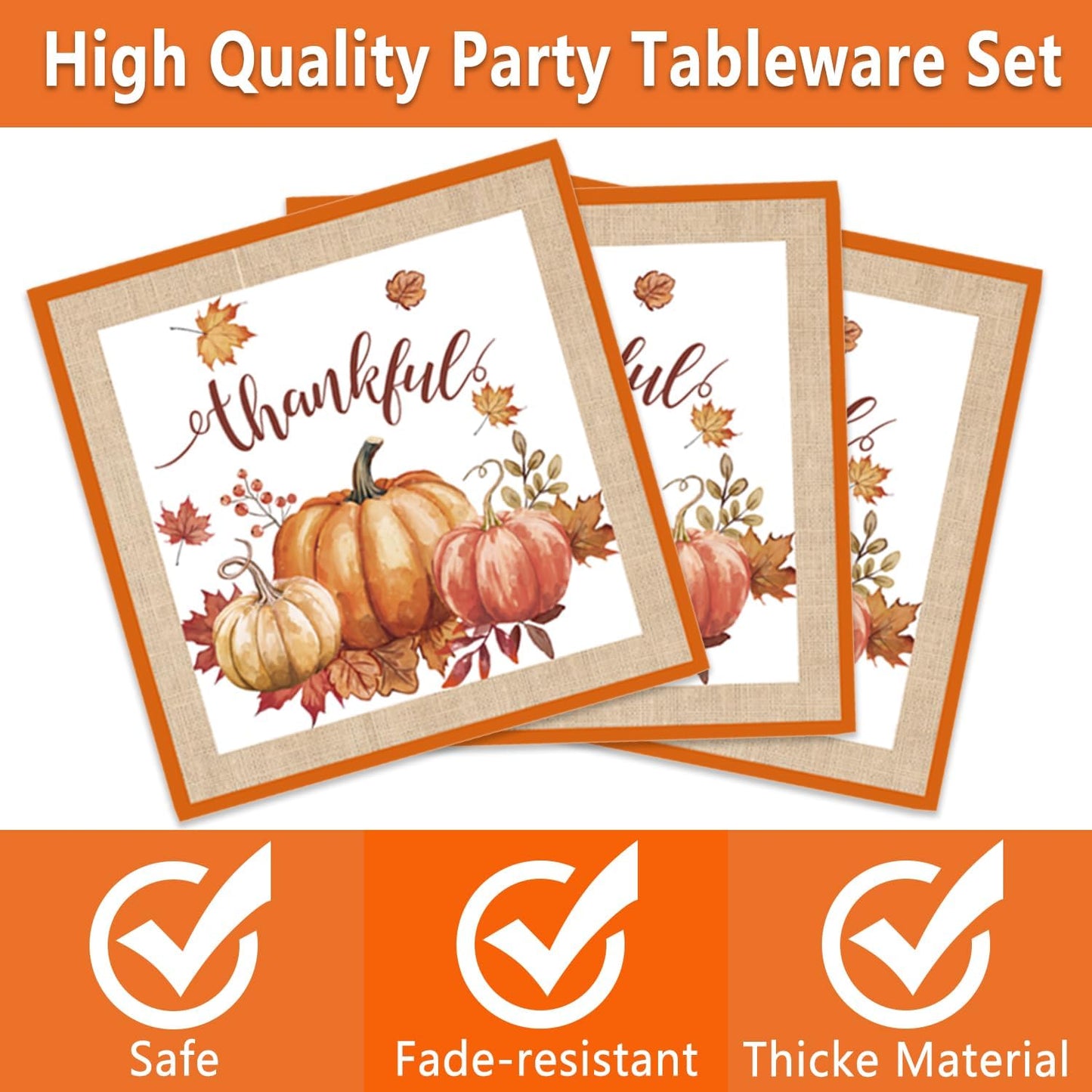 Autumn Harvest Thanksgiving Party Supplies Set - Complete Disposable Dinnerware Set for Thanksgiving Fall Party, Serves 24 Guests - Includes Plates, Cups, Napkins, and Cutlery