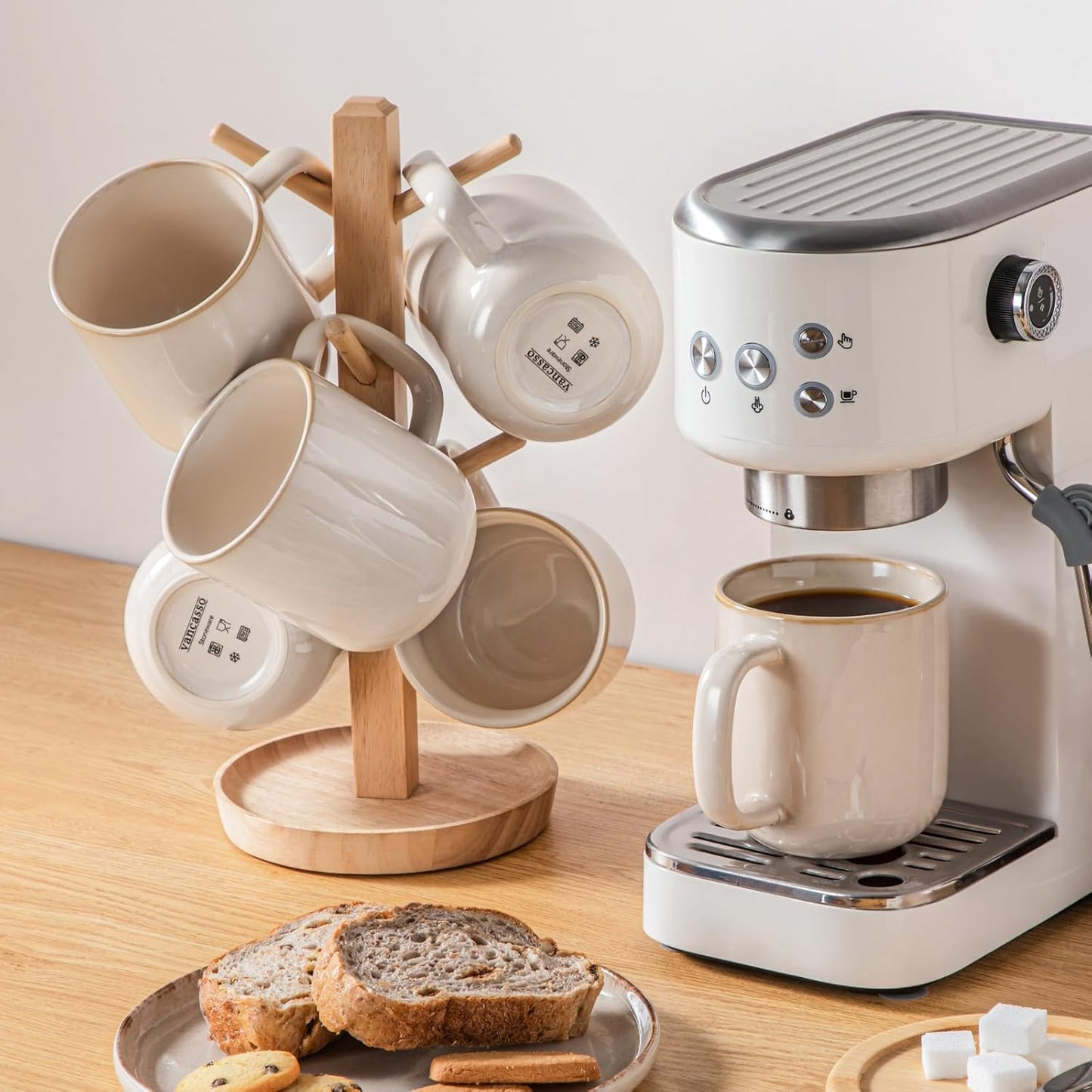 vancasso 16 oz Coffee Mugs Set of 6, Large Ceramic Mug with Handle, Unique Glaze Coffee Cups for Latte, Cappuccino & Hot Cocoa, Dishwasher & Microwave Safe, Beige, Series PLAYA