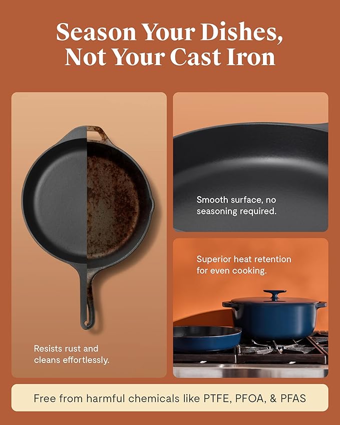 Caraway Enameled Cast Iron Dutch Oven - 8qt Dutch Oven With Lid - 3 Layer Enamel Coating - No Seasoning Required - Compatible With All Stovetops - Oven Safe - No Forever Chemicals - Midnight Blue