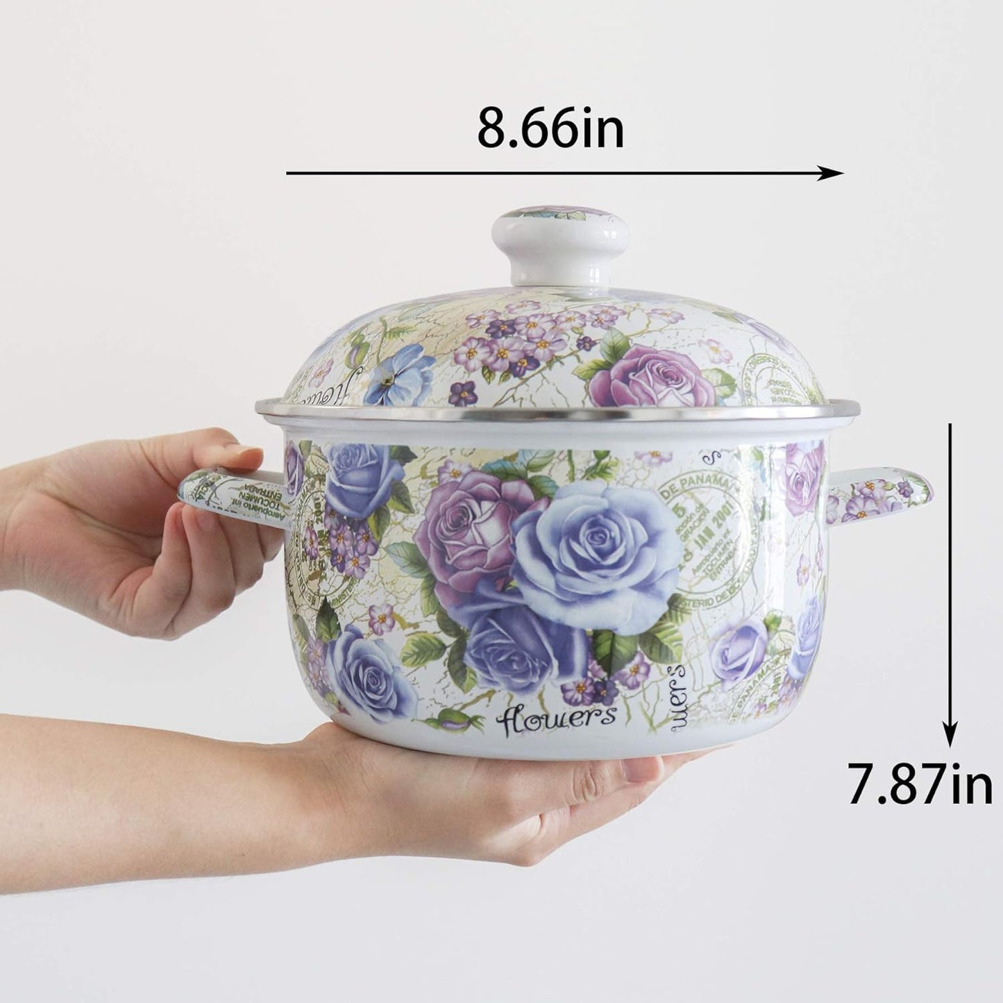 Flower Enamel on Steel Stock Pot/Stockpot with Lid, 3 Quart (style2)