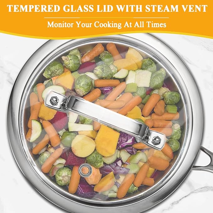 1 Quart Triple Stainless Steel Saucepan with Lid, Ramen Pot with Clear Glass Cover, Small Sauce Pan for Cooking Oatmeal, Induction-Ready, Dishwasher-Safe, Suitable for All Stoves