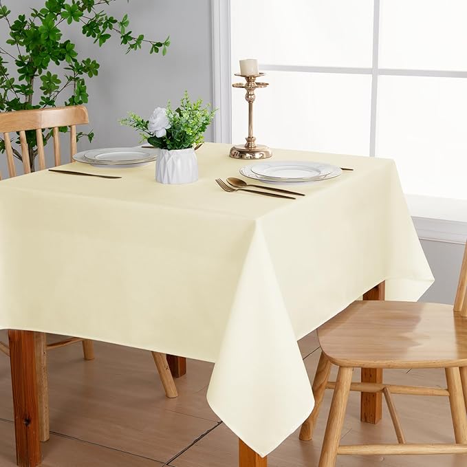 JIUZHEN 2 Pack Square Table Cloth Faux Linen Farmhouse Tablecloth Wrinkle & Stain Resistant Table Cover for Kitchen Dining, Holiday Party Dinner, Champagne, 70 x 70 Inch