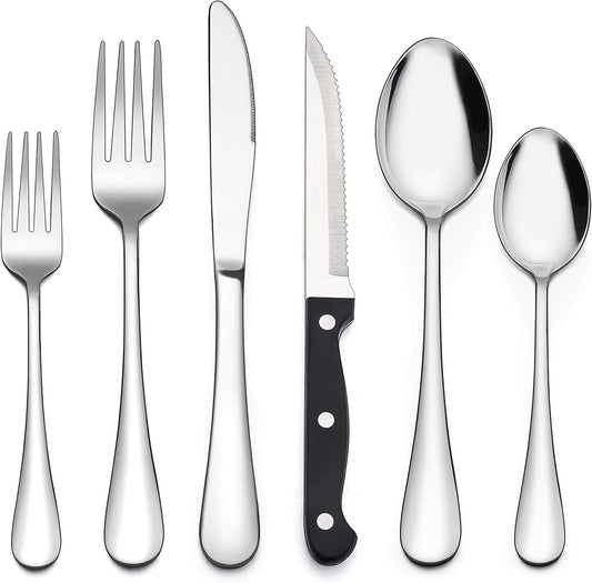 LIANYU 24-Piece Silverware Set, Stainless Steel Flatware Cutlery Set for 4, Fancy Eating Utensils Tableware, Dishwasher Safe, Mirror Finish