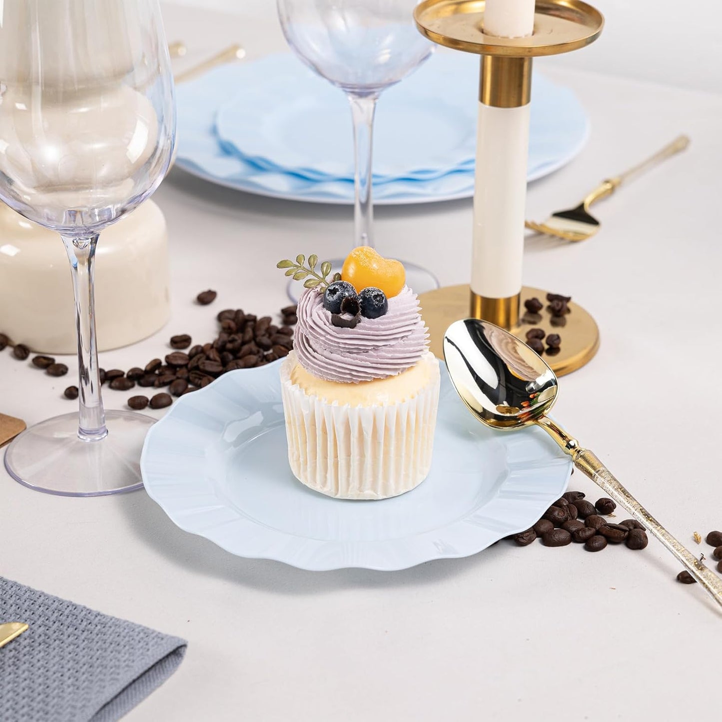 72 Pack Blue Plastic Plates, 7" Disposable Wave Salad/Dessert Plates Elegant Heavy Duty Plate for Party, Wedding, Thanksgiving, Christmas