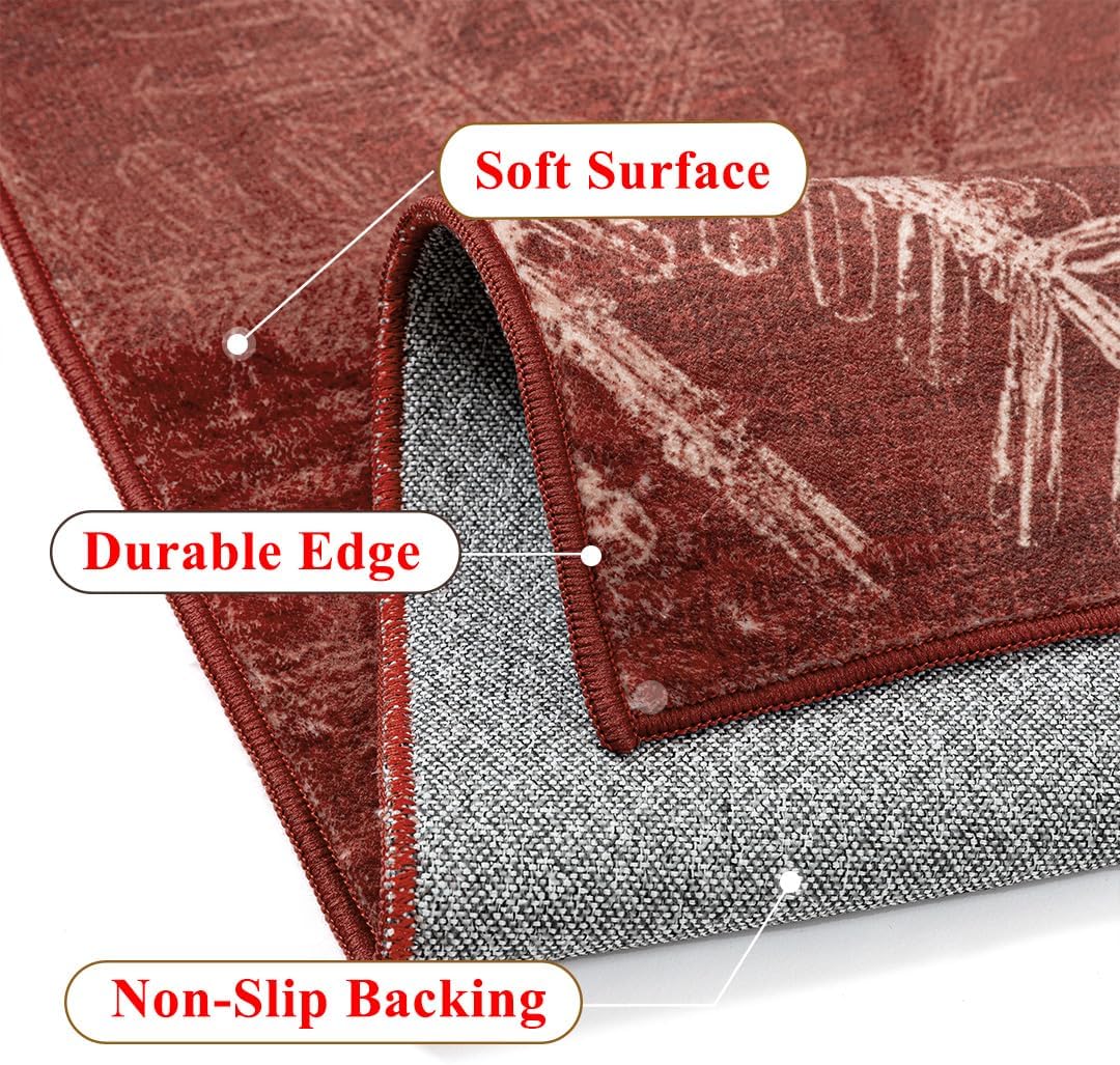 Snowflake Runner Rug 2x6 Red Christmas Hallway Carpet Washable Bedroom Carpet Xmas Holiday Decor Non Slip Kitchen Mat Indoor Decorative Throw Rug Dining Room Laundry Room Living Room