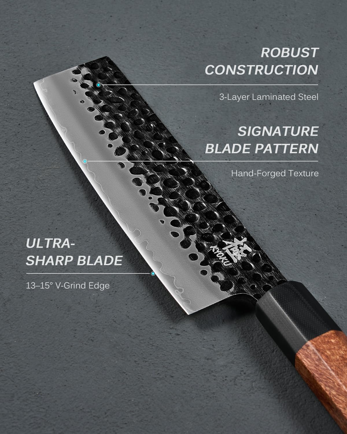 KYOKU Nakiri Knife, Kage Series 7" Kitchen Knife with 3-Layer Laminated Steel Blade Rosewood Handle, Japanese Nakiri Chef Knife with Sheath, Vegetable Knife for Chopping Slicing Mincing and More