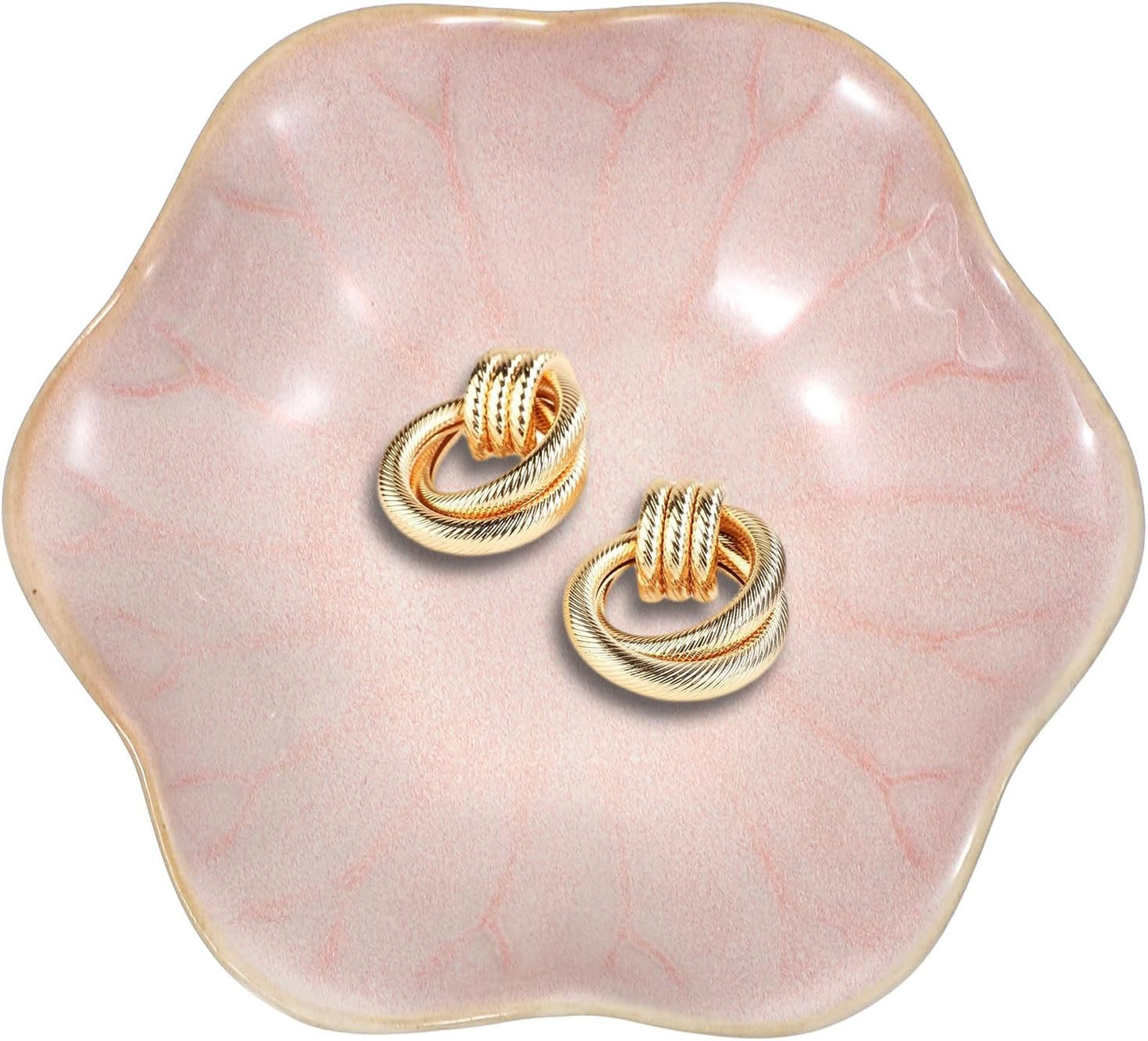 uxcell 1Pcs Ceramics Jewelry Plate, Lotus Leaf Shape Key Holder Bowl for Entryway Table Decor Small Ring Tray Dish Gift for Women Girlfriend, Pink