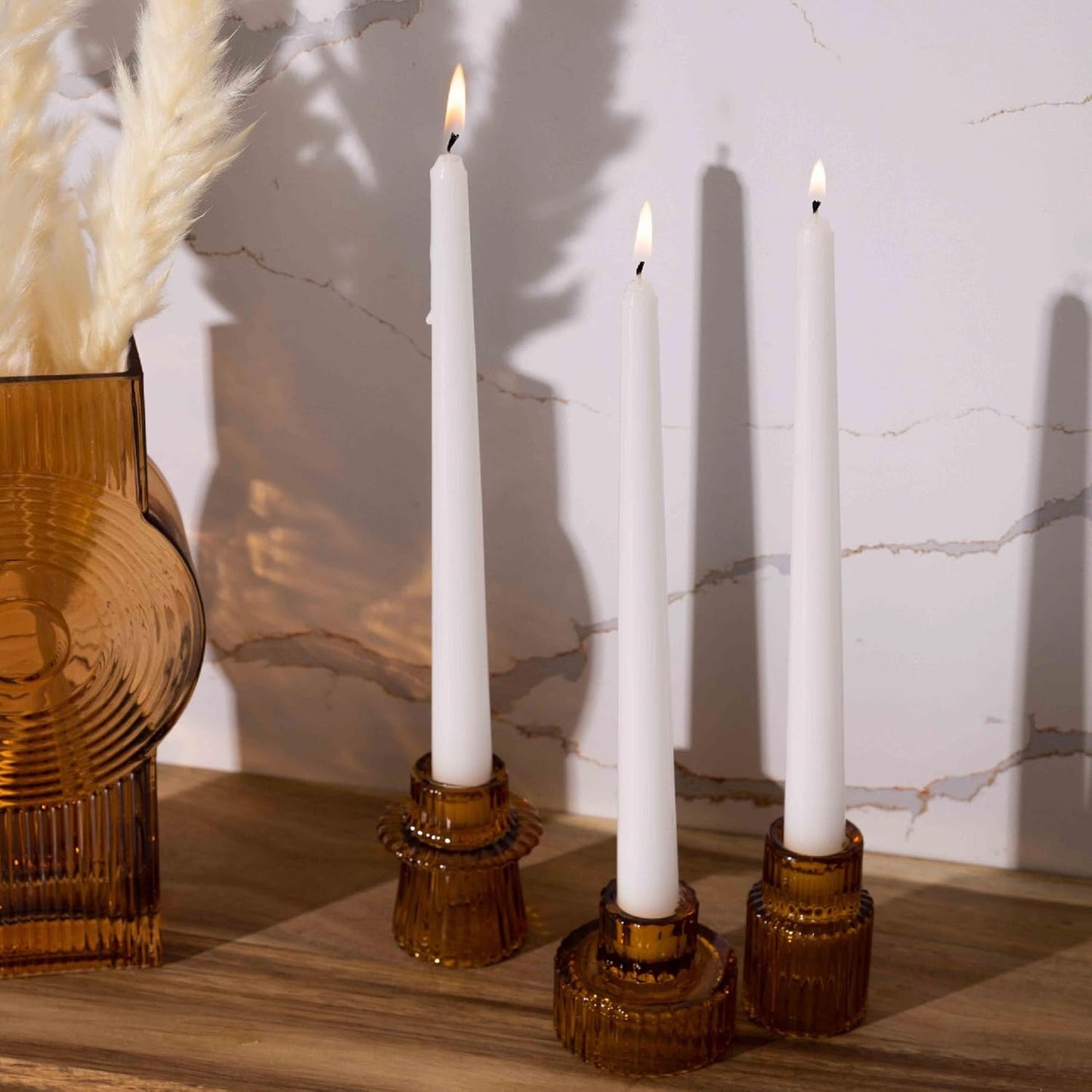 Bask 10-inch Taper Candles - Unscented and Dripless - Burns for 8 Hours - Home Decor for Dinner Table, Kitchen, and Bedroom - Perfect for a Romantic Date or Anniversary - 30-Pack - Ivory