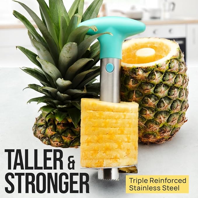 Zulay Kitchen Stainless Steel Pineapple Corer & Slicer – Heavy-Duty Pineapple Cutter with Reinforced Blade & Eye Removal Tool – Effortless Pineapple Core Remover & Slicer - Light Blue