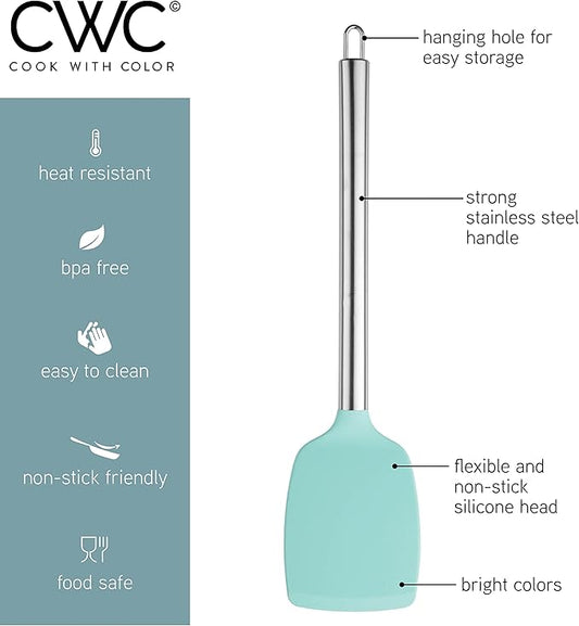 COOK WITH COLOR Silicone Cooking Utensils, Kitchen Utensil Set, Easy to Clean Silicone Kitchen Utensils, Cooking Utensils for Nonstick Cookware, Kitchen Gadgets Set, 5 Pieces, Blue Ombre