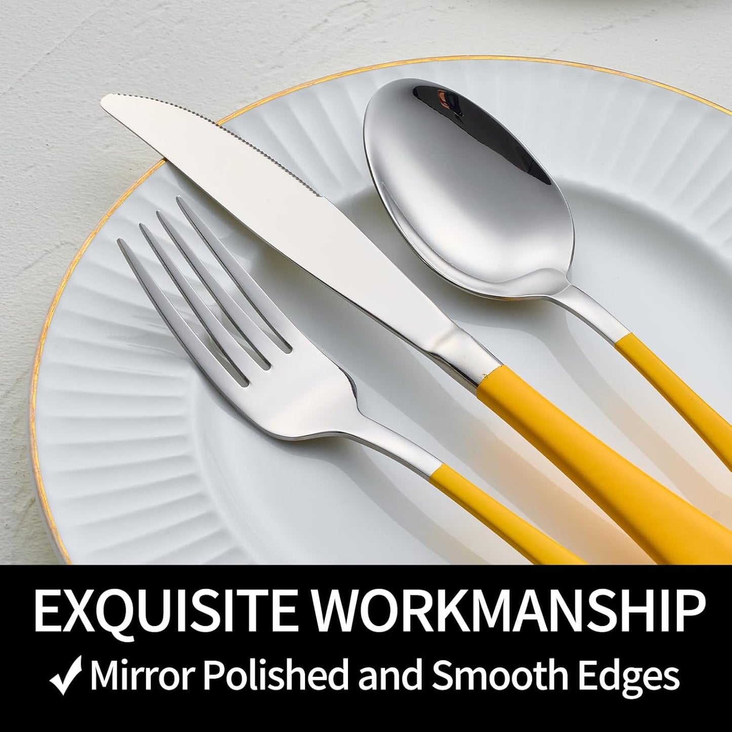 20-Pieces Yellow Silverware Sets for 4,Yellow Handle Stainless Steel Cutlery Set, Include Forks Spoons and Knives Set, Dishwasher Safe Utensil Sets for Home Restaurant