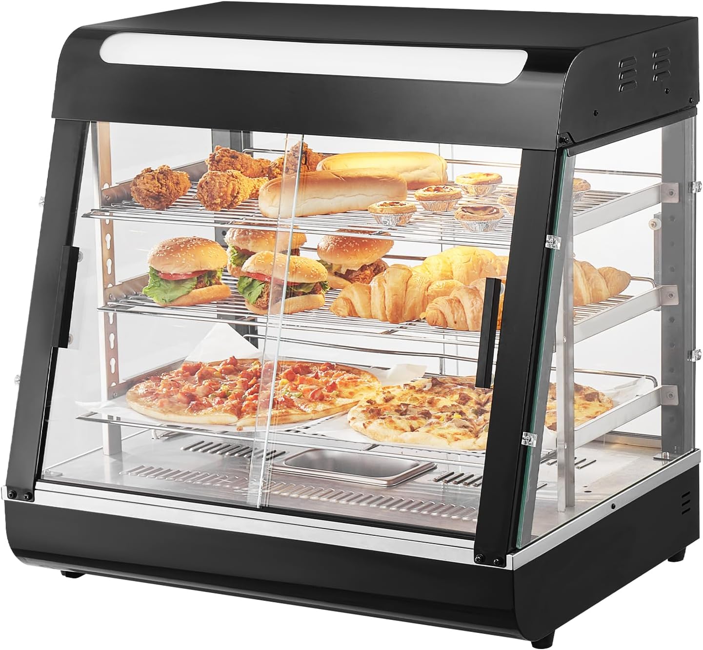 VEVOR 3-Tier Commercial Food Warmer Display, 1200W Food Display Warmer with Light, Adjustable Shelf and Temperature Display, 86℉~185℉ Steam Heating, 111L for Hamburger, Pizza, Bread, Fried Chicken