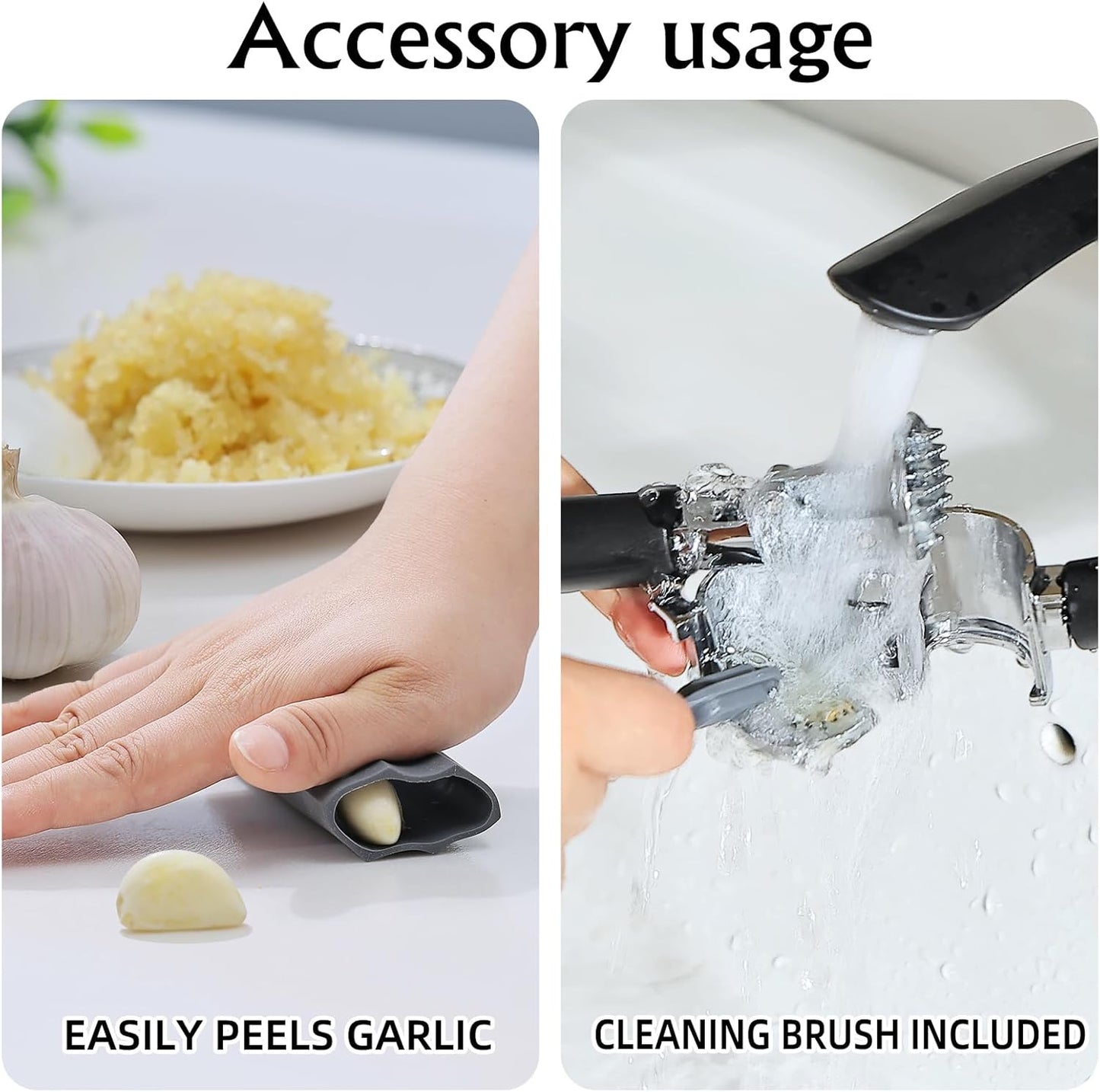 Garlic Press Mincer, Crusher Set with Removable Chamber - Ergonomic Handle, Dishwasher Safe, Easy to Clean for Kitchen, Cooking, Restaurants