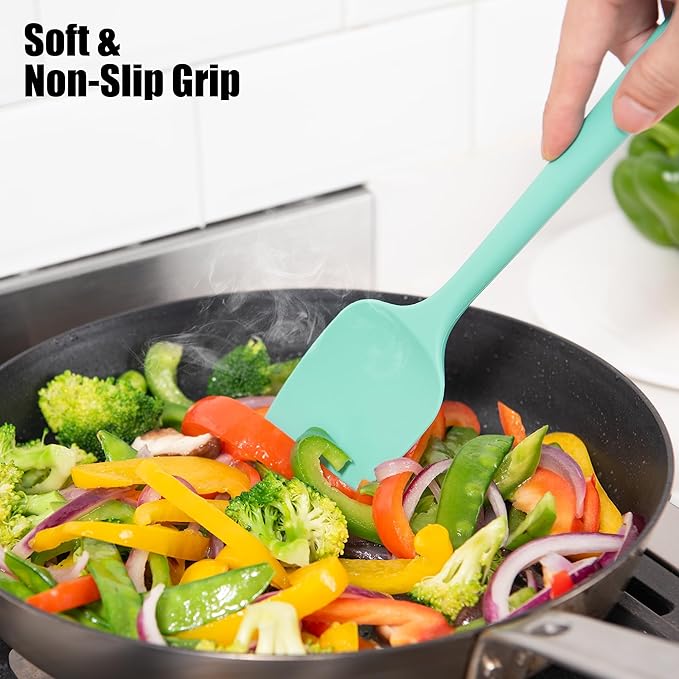 Heat Resistant Silicone Spoon Spatulas, Doosu 600°F High Temp Flexible Cooking Spoons Kitchen Spoonula Scratch-Proof for Mixing Stirring Scraping Serving Non-Stick Cookware (Set of 3, Aqua Sky)