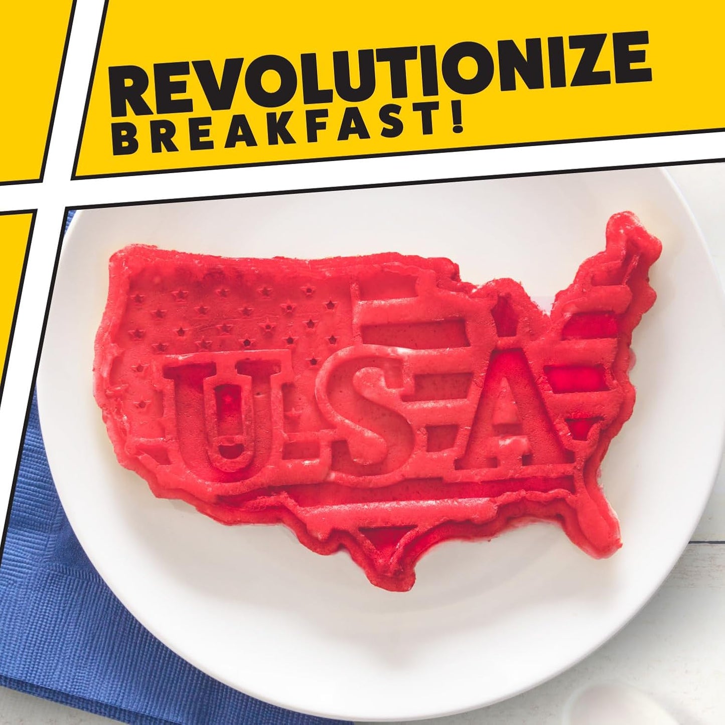 Great American USA Waffle Maker- Giant 7.5" Patriotic Waffles or Pancakes - Electric Nonstick Waffler Iron - America Spirit Party, Breakfast Griddle Baker Supplies with Recipe Guide- Novelty Xmas Gift