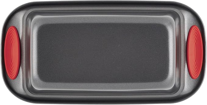 Rachael Ray 47962 Yum-o! Bakeware Oven Lovin' Nonstick Loaf Pan, 9-Inch by 5-Inch Steel Pan, Gray with Red Handles