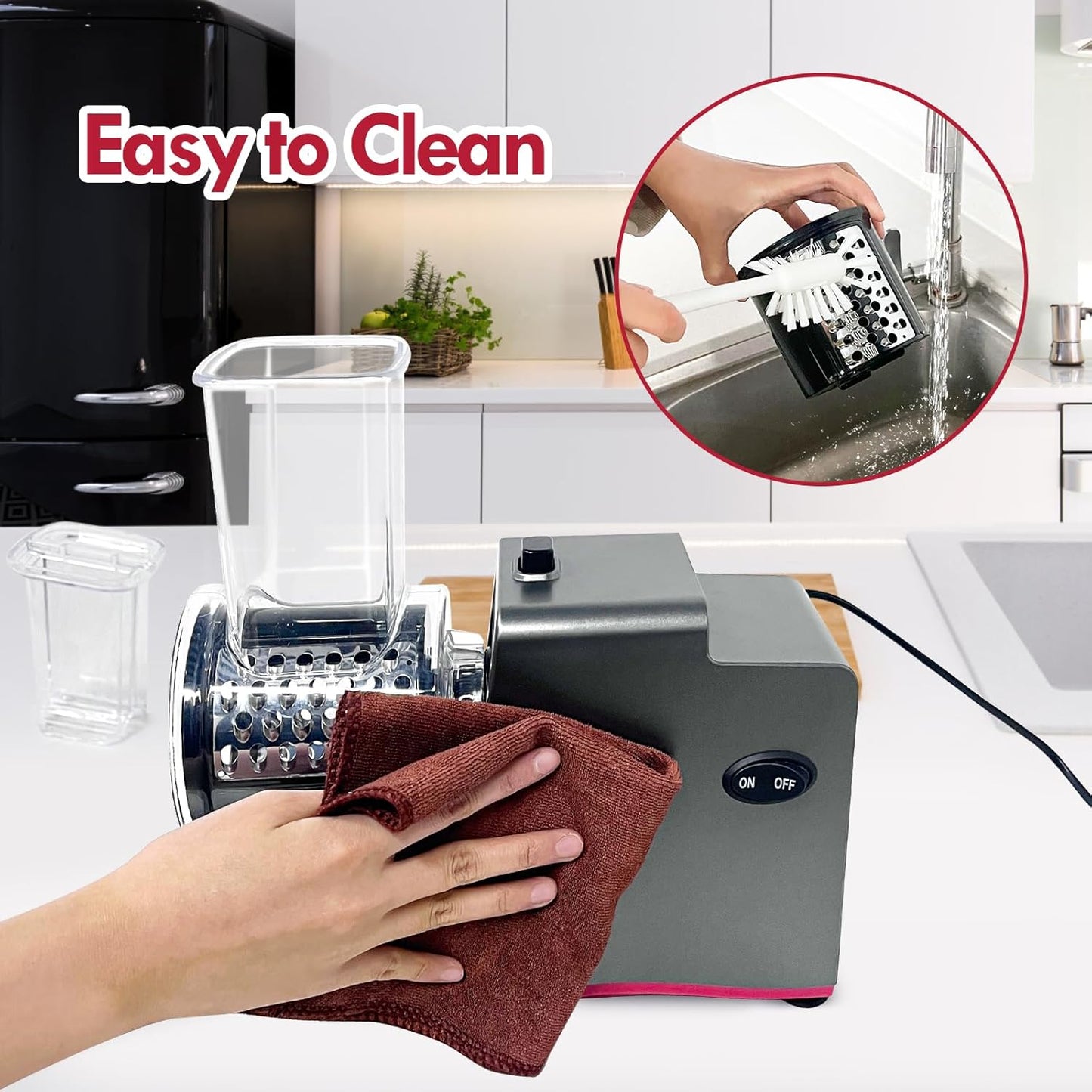 Electric Cheese Grater,Electric Cheese Grater for Block Cheese with 7 Different Shapes of Blades, 250W Electric Slicer Shredder, Electric Salad Machine for Cheeses, Fruits, Vegetables