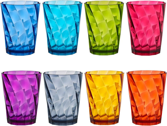 US Acrylic Optix Plastic Reusable Drinking Glasses (Set of 8) 14oz Rocks Cups in Jewel Tone Colors | BPA-Free Tumblers, Made in USA | Top-Rack Dishwasher Safe
