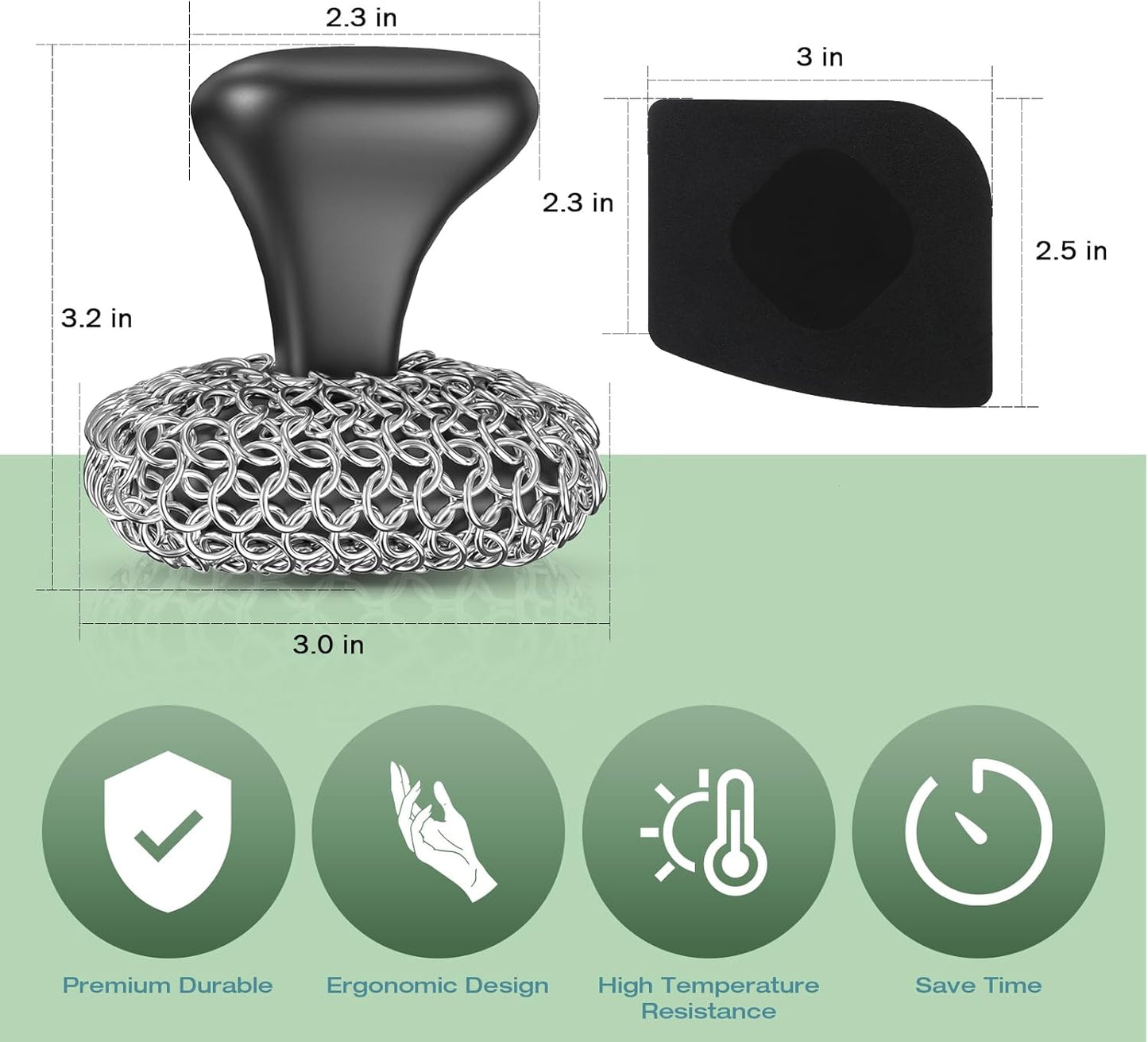 Cast Iron Scrubber | Dish Scrub Brush | 316 Cast Iron Cleaner Chainmail Scrubber for Pan Skillet Cleaner - Dish Scouring Pad Dishwasher Safe Cleaning Kit, Black 03