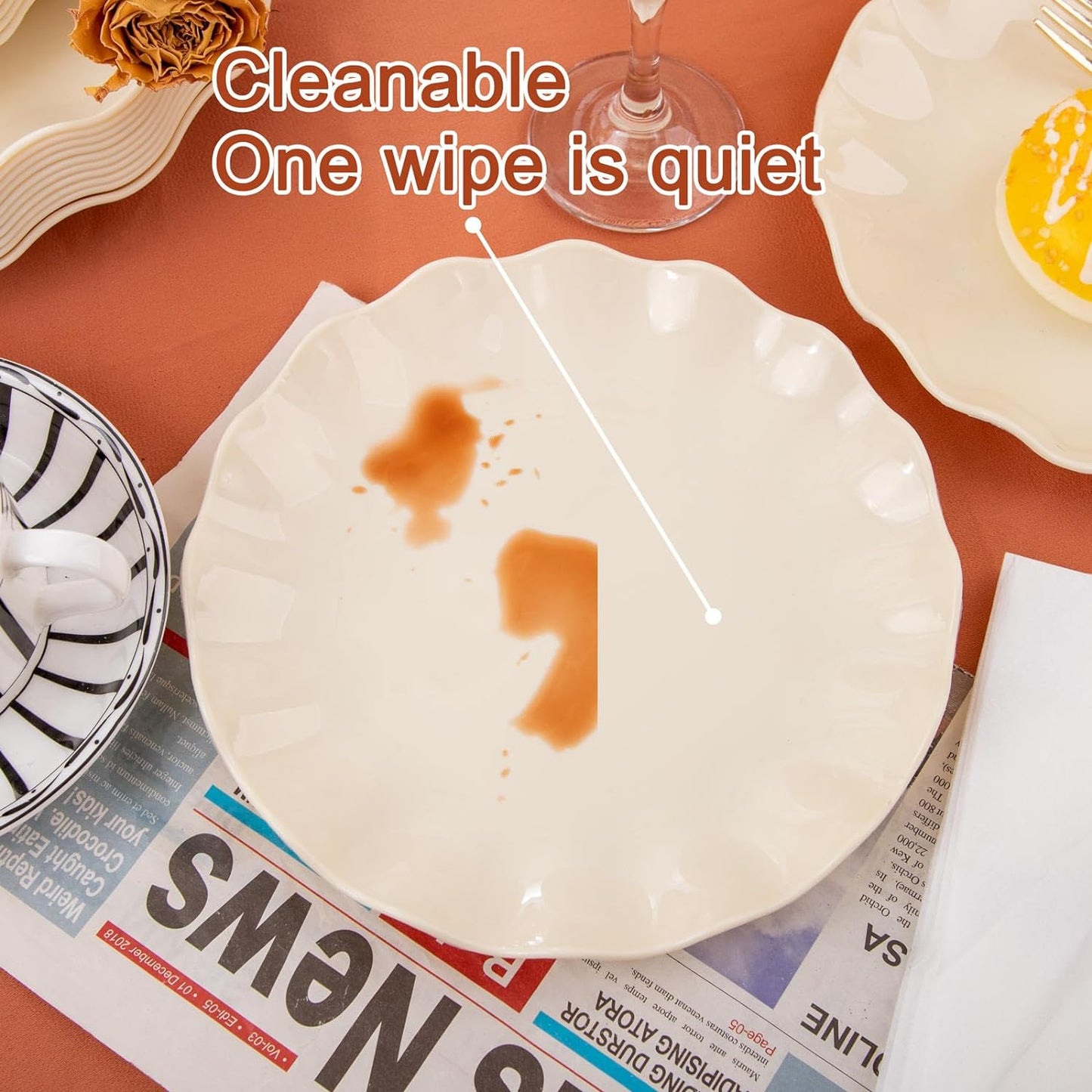 LIYH 24 Pcs Plastic Plates Reusable,Unbreakable Dinner Plates, Scalloped Plastic Plates, Dishwasher Safe,Ivory Plate Sets Perfect for Parties, Birthday, Picnics, BPA Free(12Guests)