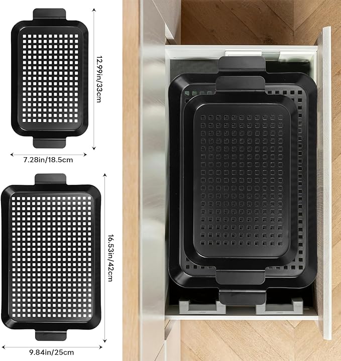 Grill Tray Set Of 2 Outdoor Grill Pans Tray Grill Pans with Hole Nonstick Barbecue Grilling Baskets for Outdoor Camping Vegetable Meat (grilling tray)
